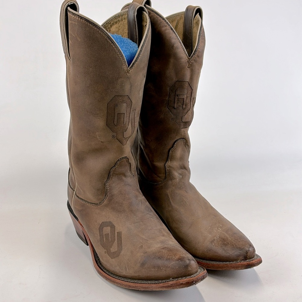 NOCONA Women OU Oklahoma Sooners Brown Leather Collegiate Western Boots Size 6B